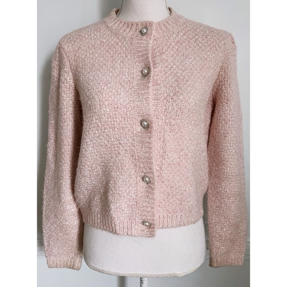 Maje • NWT $340 Marina Cardigan Rose Pale Pink Textured Cardigan